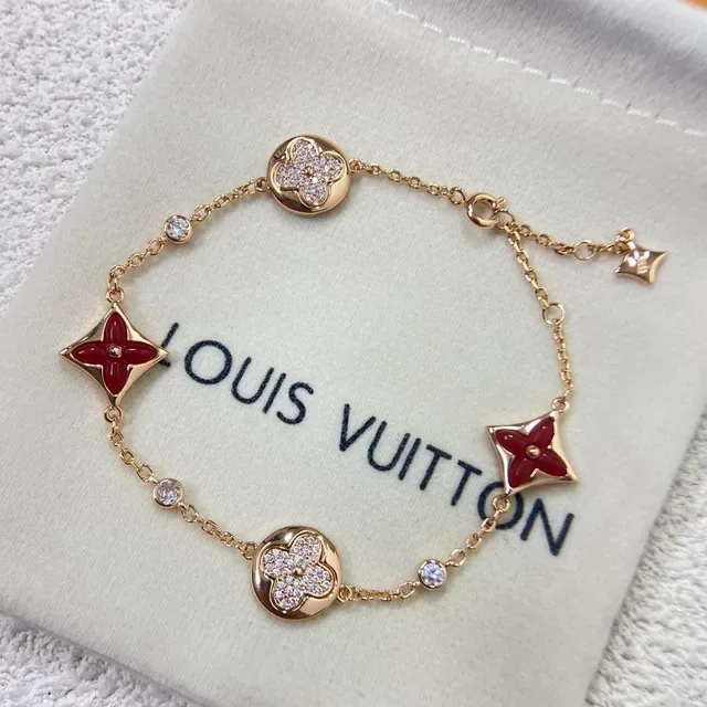 Louis Vuitton Gold Red Chain-Link Pavé-Set Crystals Bracelet 2