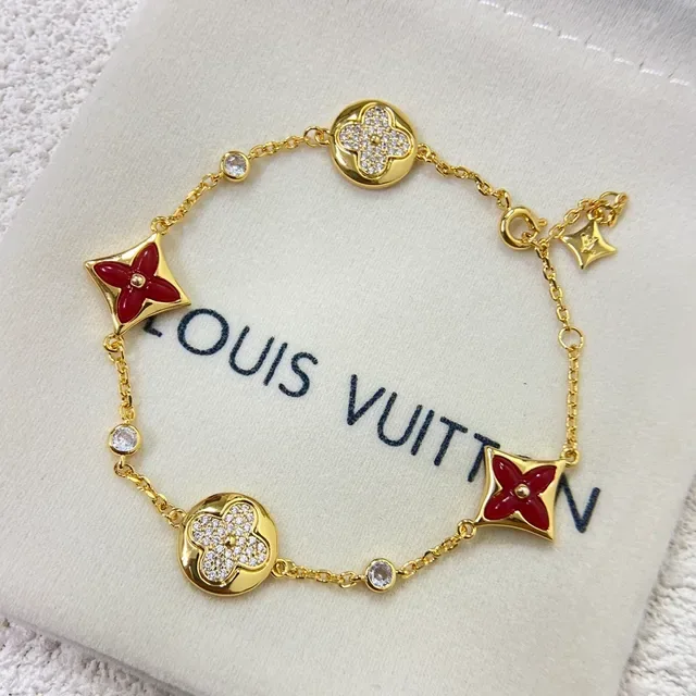 Louis Vuitton Gold Red Chain-Link Pavé-Set Crystals Bracelet 3