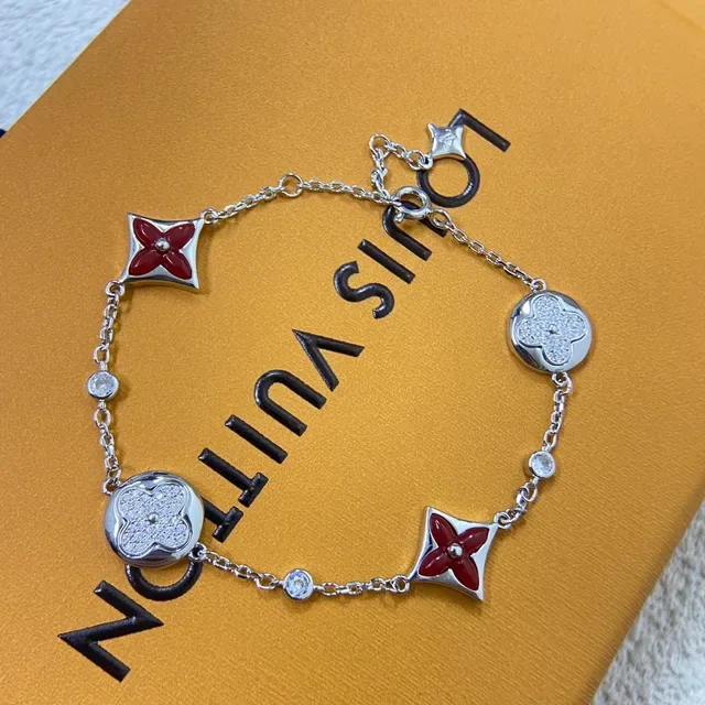 Louis Vuitton Gold Red Chain-Link Pavé-Set Crystals Bracelet 4