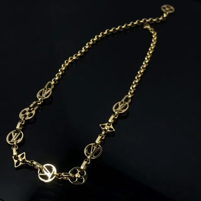 Louis Vuitton Gold Rolo Chain Alternating Monogrammed Circular Links Necklace 2