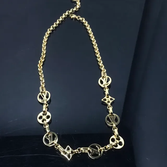 Louis Vuitton Gold Rolo Chain Alternating Monogrammed Circular Links Necklace 3