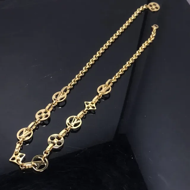 Louis Vuitton Gold Rolo Chain Alternating Monogrammed Circular Links Necklace 4