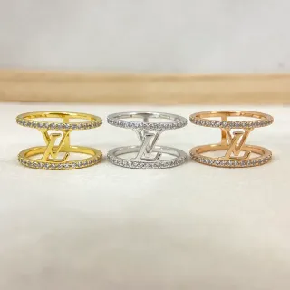 Louis Vuitton Anillo Dorado Plata Doble-Banda Pavé Cristal
