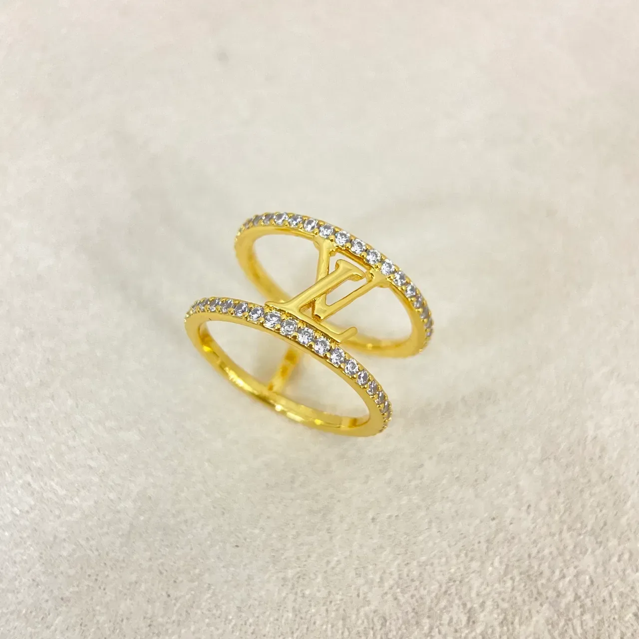 Louis Vuitton Gold Silver Double-Band Pavé Crystal Ring 4