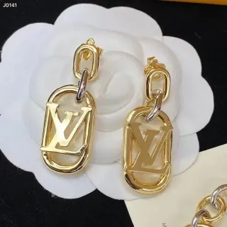 Louis Vuitton Gold Silver Metal Openwork LV Monogram Earrings