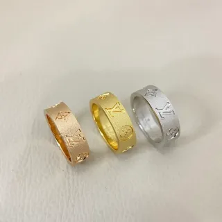 Louis Vuitton Gold Silver Monogram-Engraved Flat-Band Ring