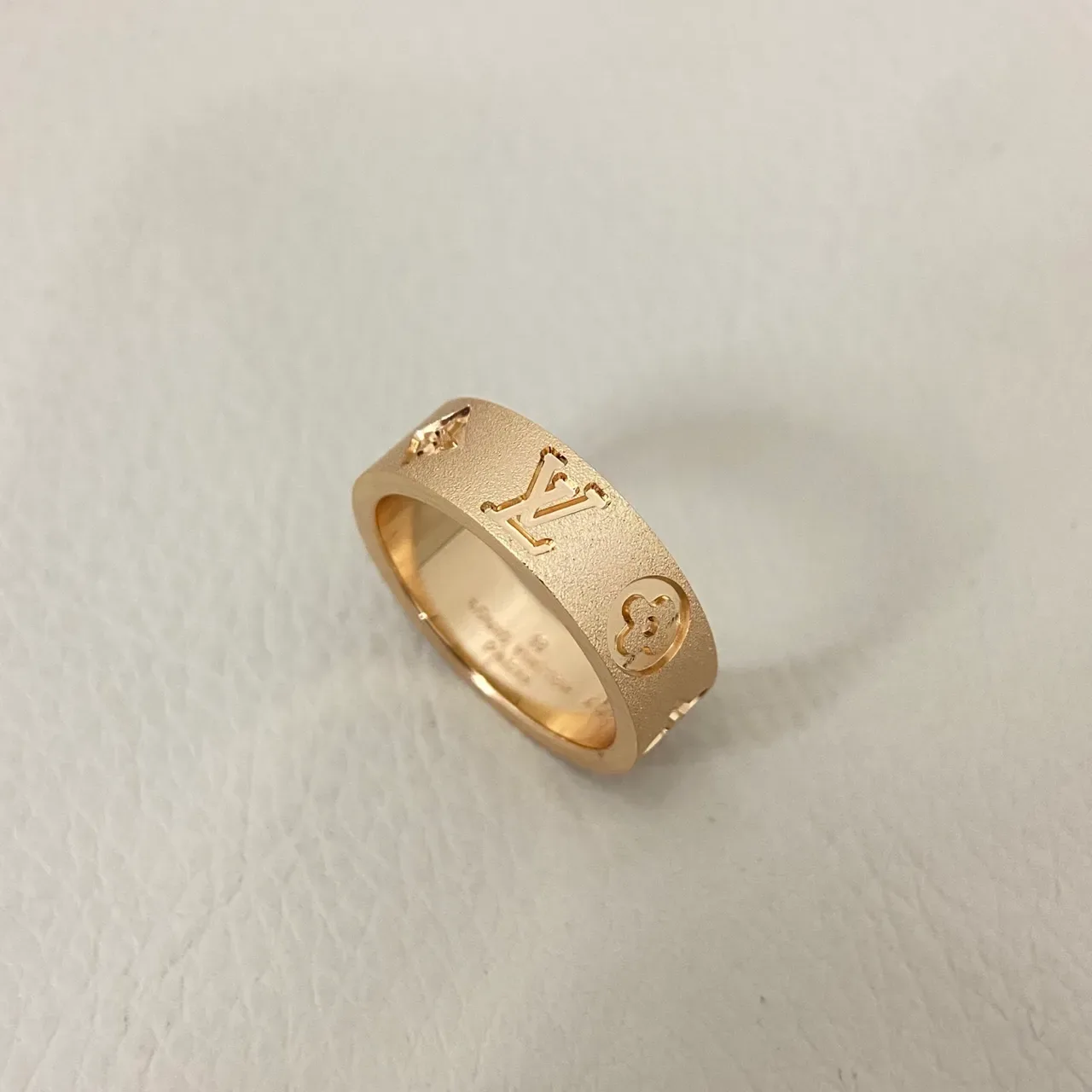 Louis Vuitton Gold Silver Monogram-Engraved Flat-Band Ring 4