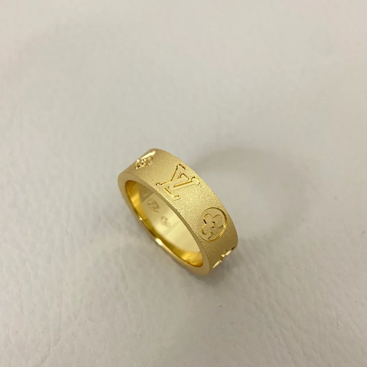 Louis Vuitton Gold Silver Monogram-Engraved Flat-Band Ring 6