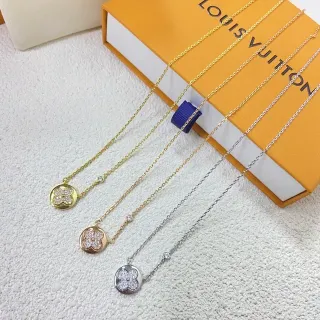 Louis Vuitton Gold Silver Pavé-Set Floral Pendant Fine Curb Chain Necklace