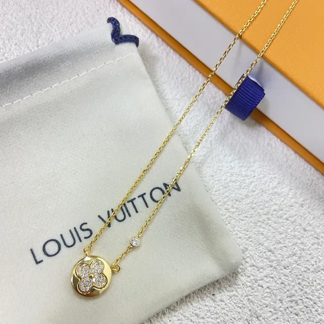 Louis Vuitton Gold Silver Pavé-Set Floral Pendant Fine Curb Chain Necklace 2