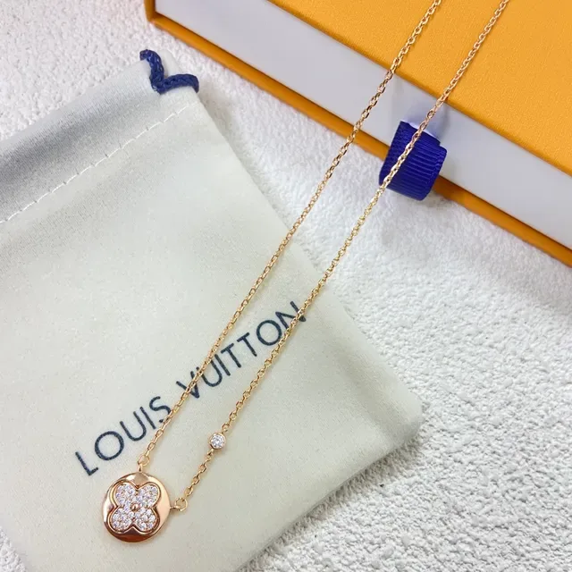 Louis Vuitton Gold Silver Pavé-Set Floral Pendant Fine Curb Chain Necklace 4