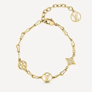 Louis Vuitton Gold-Tone LV Monogram Charm Link Bracelet