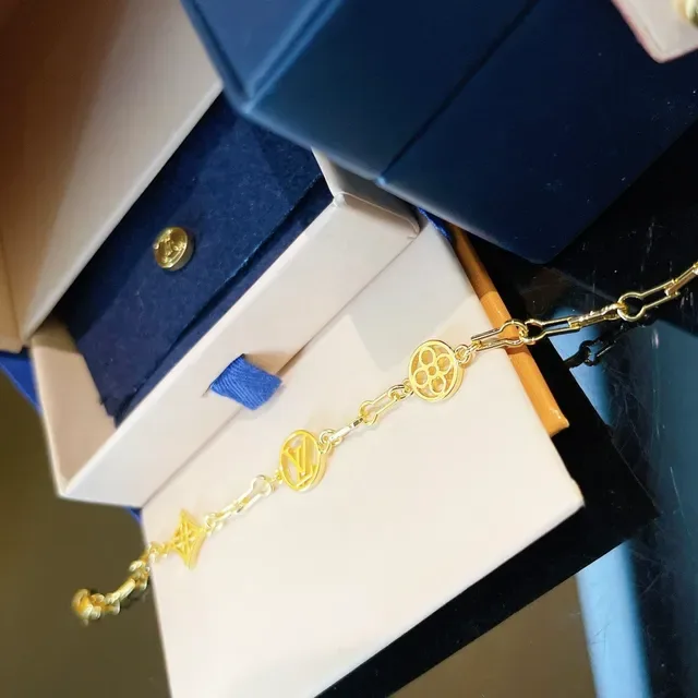 Louis Vuitton Gold-Tone LV Monogram Charm Link Bracelet 2