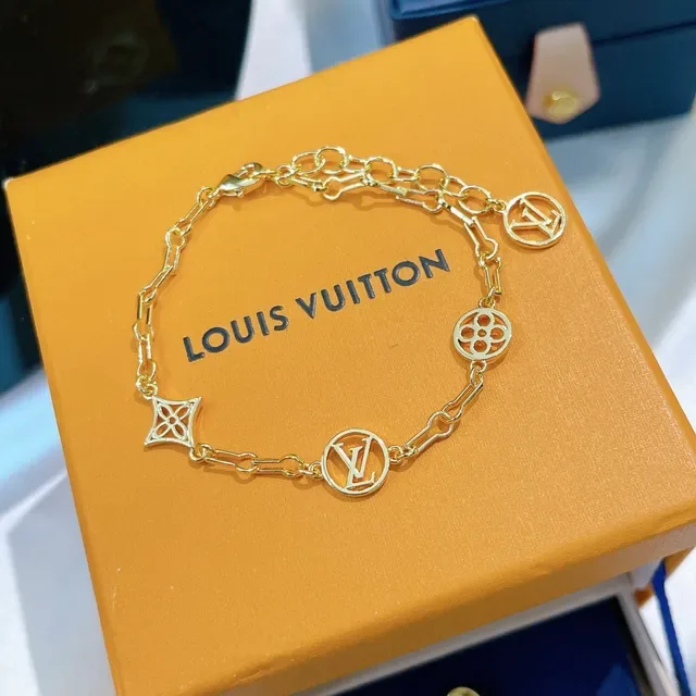 Louis Vuitton Gold-Tone LV Monogram Charm Link Bracelet 3