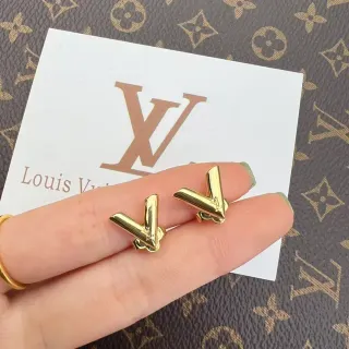 Louis Vuitton Gold-Tone Monogram V-Shape Stud Earrings