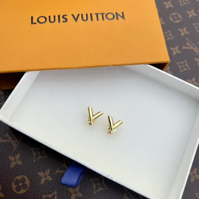 Louis Vuitton Gold-Tone Monogram V-Shape Stud Earrings 2