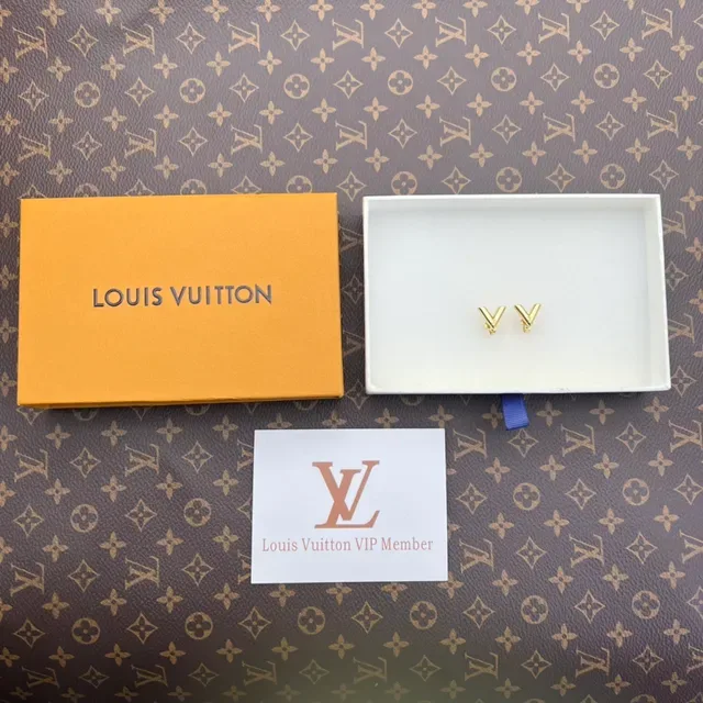 Louis Vuitton Gold-Tone Monogram V-Shape Stud Earrings 3