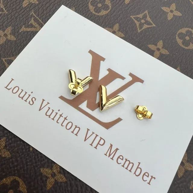 Louis Vuitton Gold-Tone Monogram V-Shape Stud Earrings 5