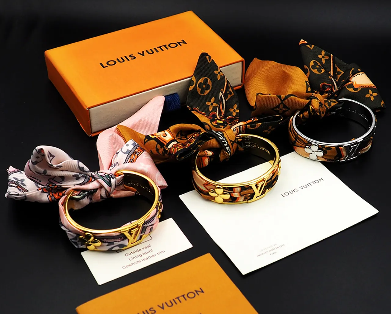 Louis Vuitton Gold-Tone Silk Scarf-Wrapped Monogram Bracelet 2