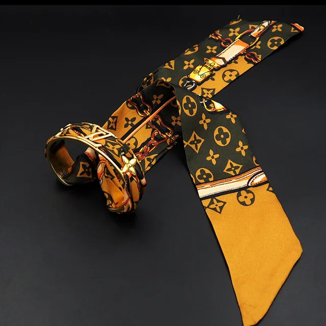 Louis Vuitton Gold-Tone Silk Scarf-Wrapped Monogram Bracelet 8