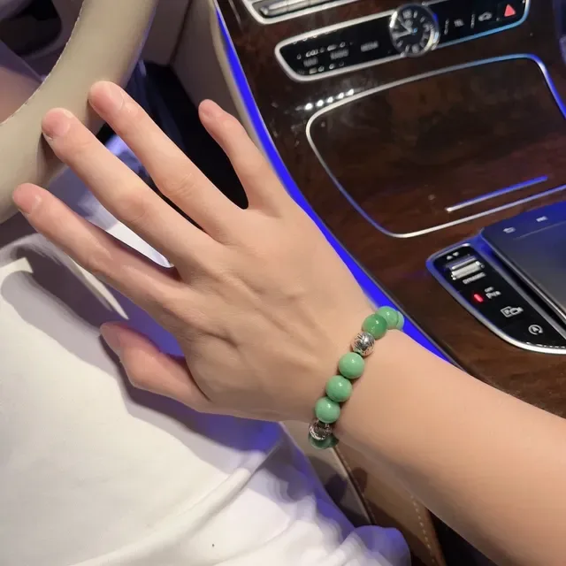 Louis Vuitton Green Jade and Silver Monogram Beaded Bracelet 6