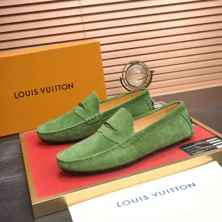 Louis Vuitton 绿色麂皮便士乐鞋系带乐福鞋