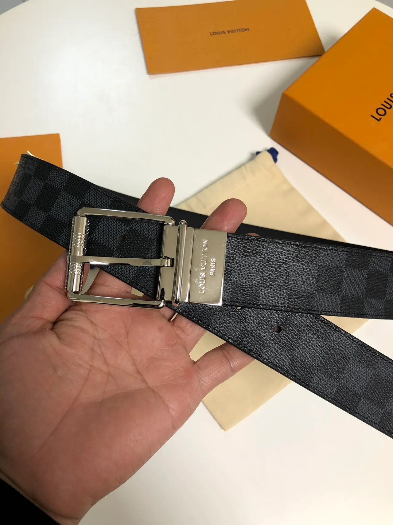 Louis Vuitton Initiales Damier Graphite Reversible Leather Belt 4