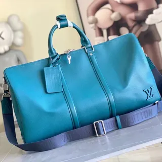 Louis Vuitton Keepall Bandoulière Turquoise Grained Leather Duffle Bag