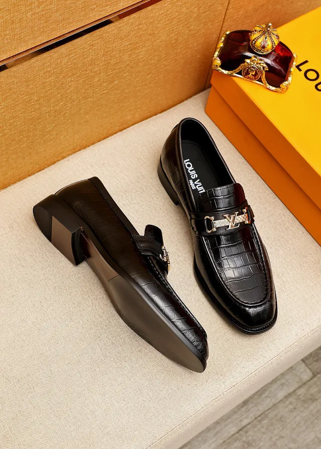 Louis Vuitton Loafer Black Gold Crocodile-Embossed Leather LV Buckle Loafer 2