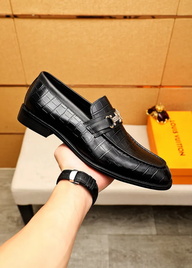 Louis Vuitton Loafer Black Gold Crocodile-Embossed Leather LV Buckle Loafer 4