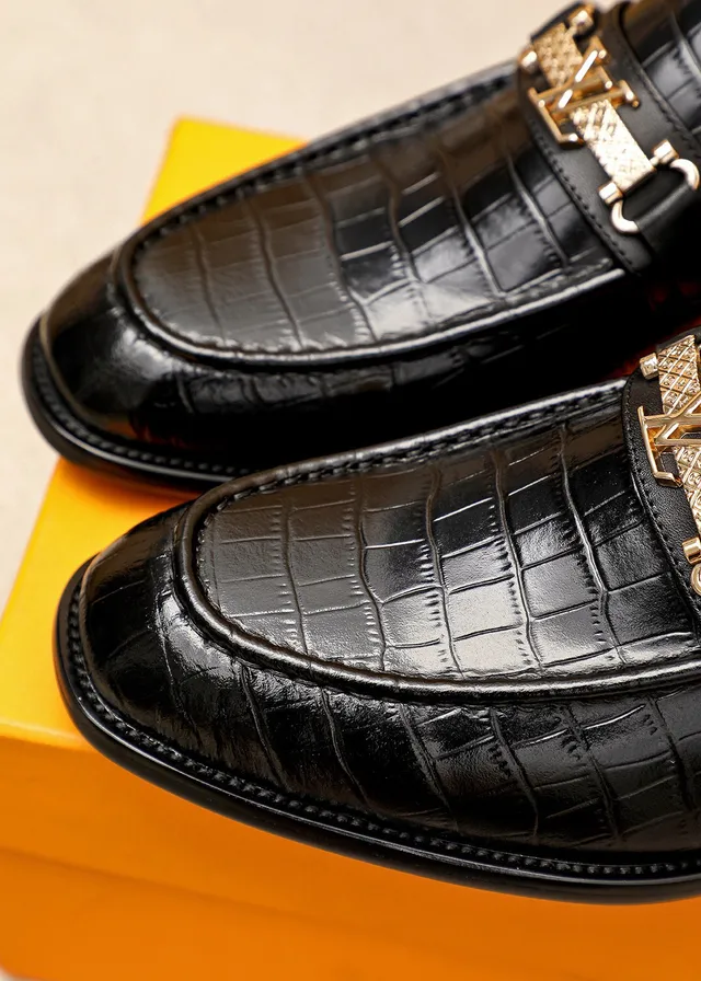 Louis Vuitton Loafer Black Gold Crocodile-Embossed Leather LV Buckle Loafer 6