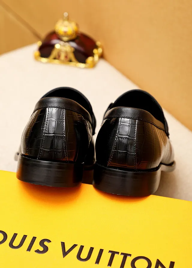 Louis Vuitton Loafer Black Gold Crocodile-Embossed Leather LV Buckle Loafer 8