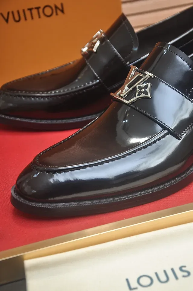 Louis Vuitton Loafer Black Gold Glossy Patent Leather Single Strap Loafer 2