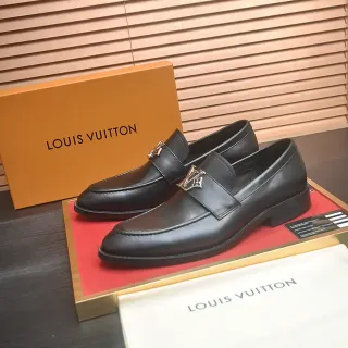 Louis Vuitton Loafer Black Gold Leather Metal LV Buckle Loafer