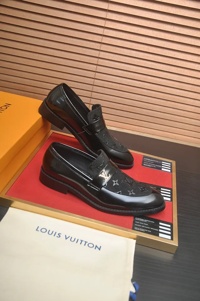 Louis Vuitton Loafer Black Patent and Monogram Fabric Loafers 4