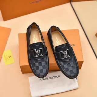 路易威登 乐福鞋 黑色 银色 格纹 Damier 图案 金属 LV 扣 鞋带 乐福鞋