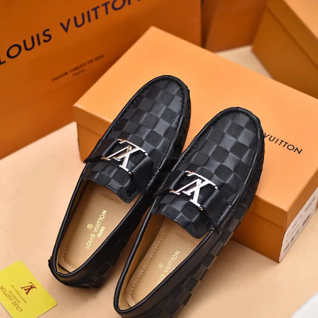 Louis Vuitton Loafer Black Silver Checkered Damier Pattern Metal LV Buckle Strap Loafer 3