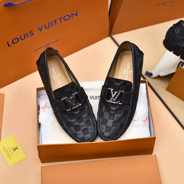 Louis Vuitton Loafer Black Silver Checkered Damier Pattern Metal LV Buckle Strap Loafer 4