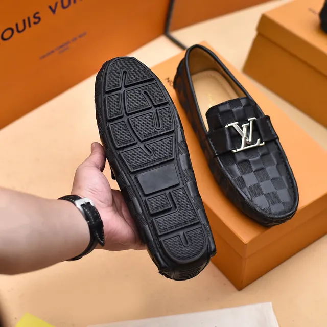 Louis Vuitton Loafer Black Silver Checkered Damier Pattern Metal LV Buckle Strap Loafer 5