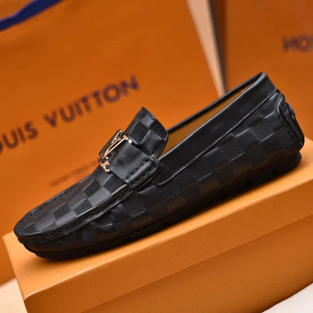Louis Vuitton Loafer Black Silver Checkered Damier Pattern Metal LV Buckle Strap Loafer 6