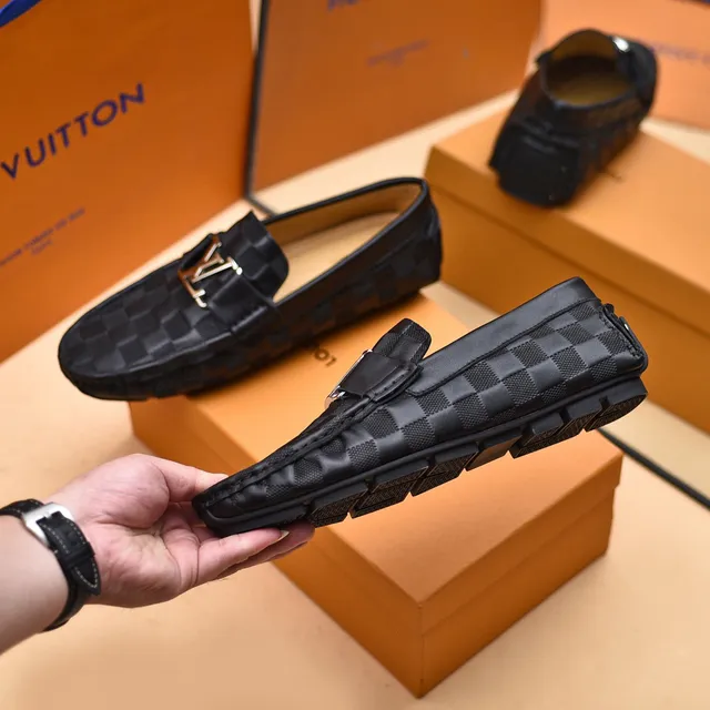Louis Vuitton Loafer Black Silver Checkered Damier Pattern Metal LV Buckle Strap Loafer 8