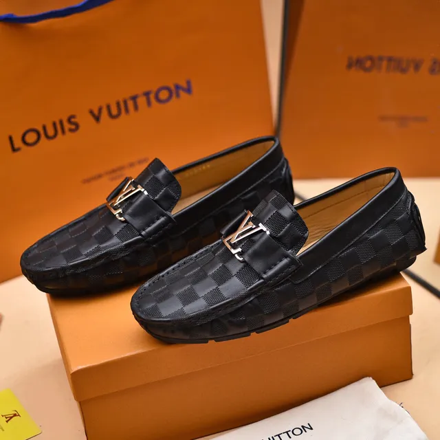 Louis Vuitton Loafer Black Silver Checkered Damier Pattern Metal LV Buckle Strap Loafer 9