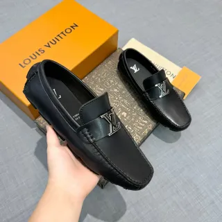 Louis Vuitton Loafer Black Silver Leather Metal LV Buckle Loafer