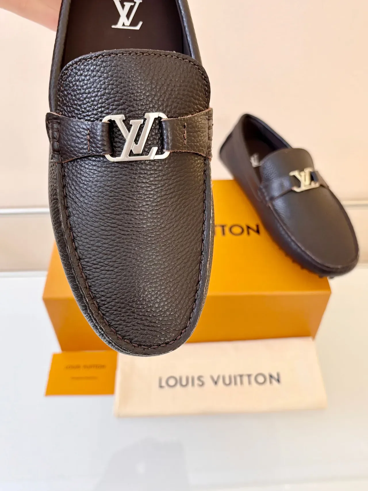 Louis Vuitton Loafer Brown Black Pebbled Leather LV Buckle Strap Loafer 3