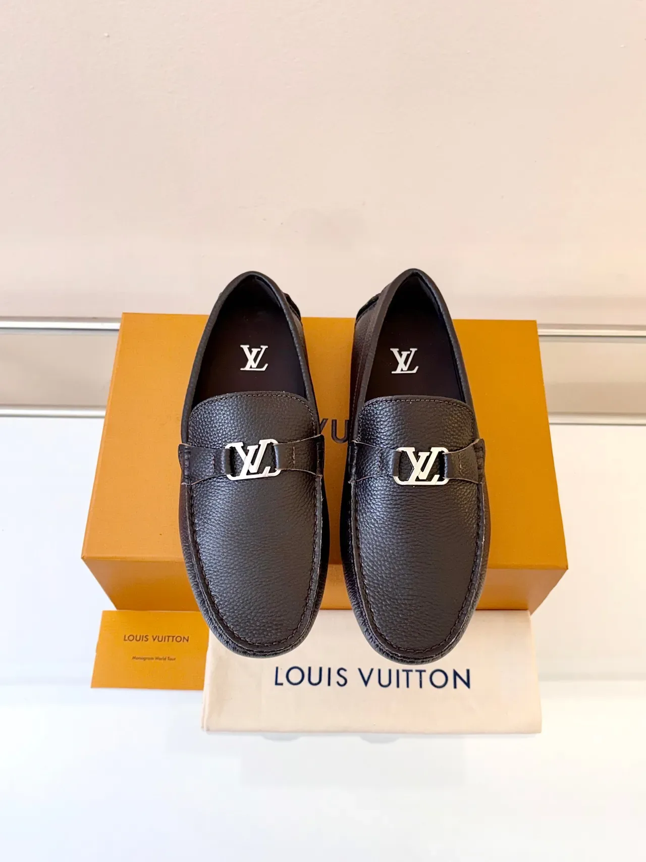 Louis Vuitton Loafer Brown Black Pebbled Leather LV Buckle Strap Loafer 6