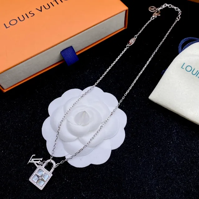 Louis Vuitton Lock-Shaped Pave Crystal Monogram Pendant Necklace 5