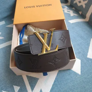 Louis Vuitton LV Belt Brown Gold Monogram-Embossed Buckle Leather Belt