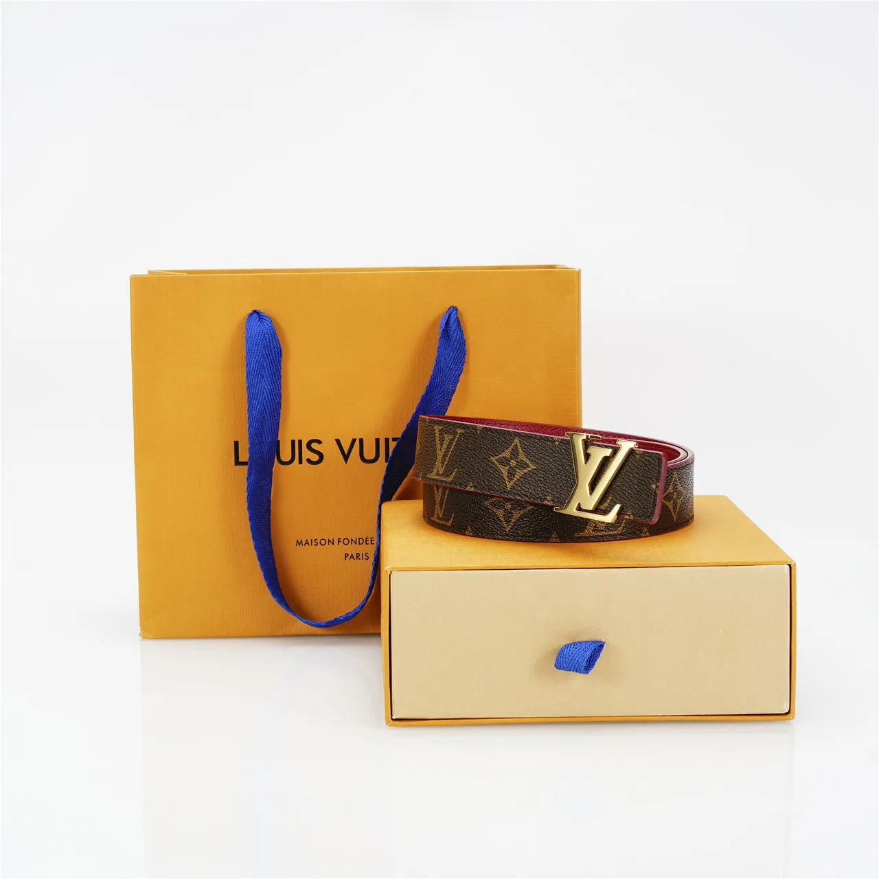 Louis Vuitton LV Belt Brown Monogram and Red Reversible Leather Belt 4