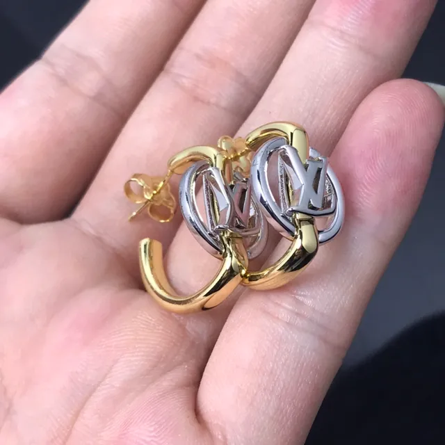 Louis Vuitton LV Circle Hoop Two-Tone Gold and Silver Earrings 4