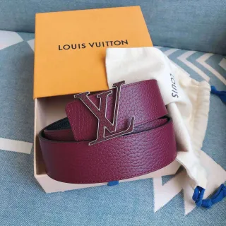 Louis Vuitton LV Initiales বর্গন্ডি দানাদার চামড়া বেল্ট
